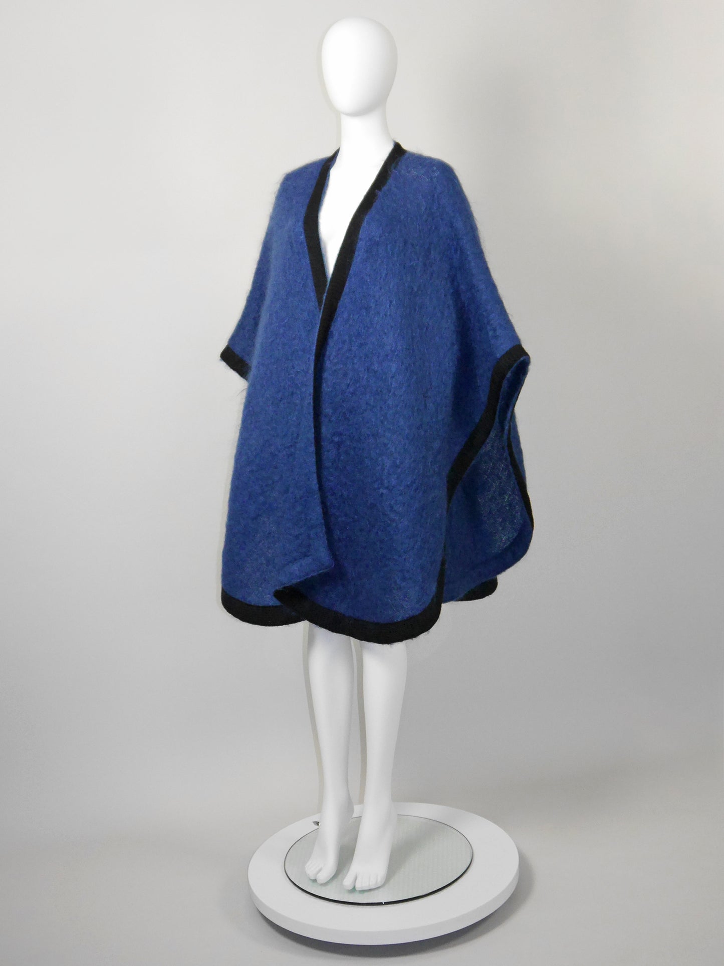 YVES SAINT LAURENT 1970s 1980s Vintage Blue Wool Cape w/ Braided Edges Size XS-S