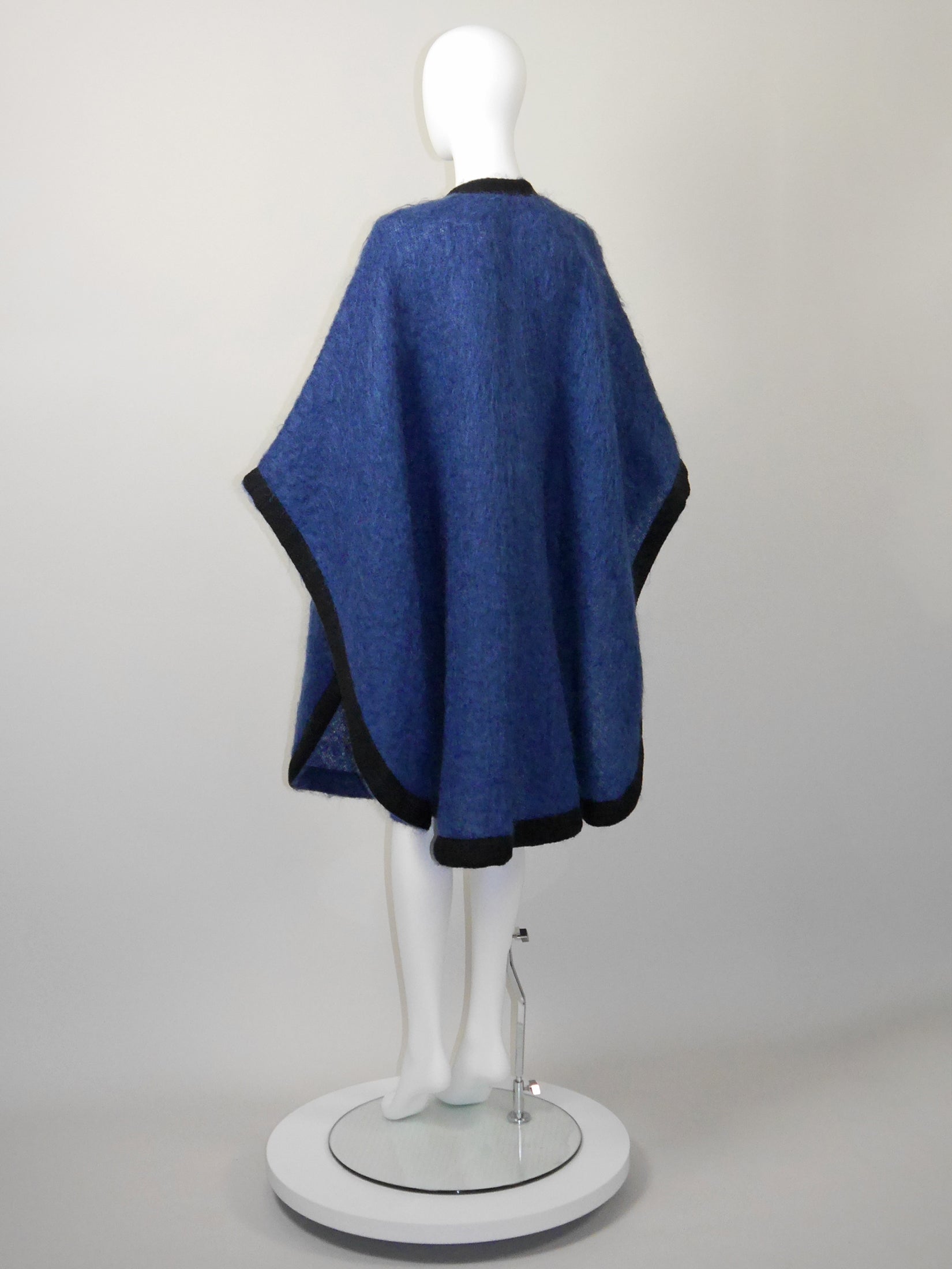 YVES SAINT LAURENT 1970s 1980s Vintage Blue Wool Cape w/ Braided Edges Size  XS-S