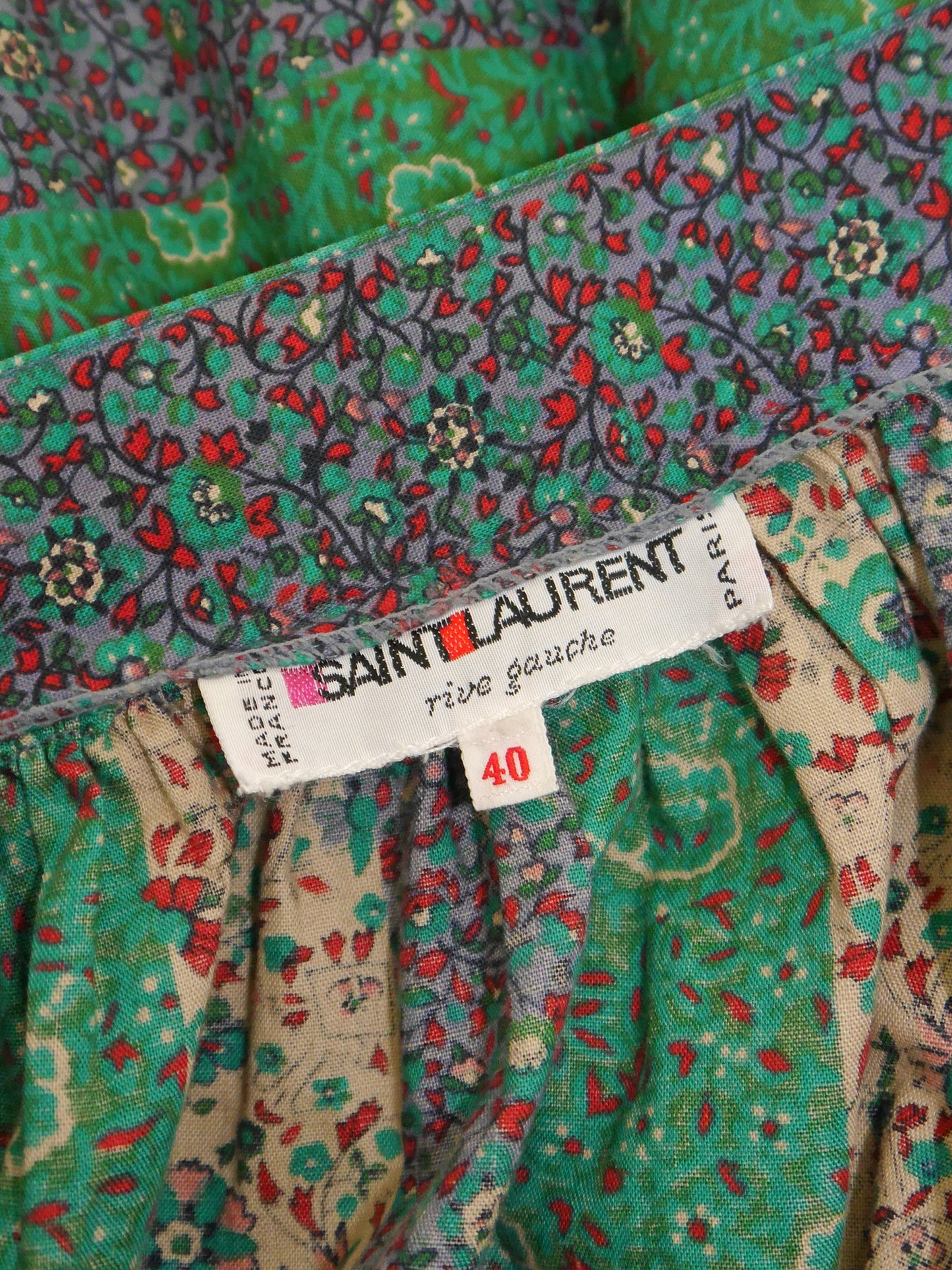 YVES SAINT LAURENT 1970s 1980s Vintage Floral Cotton Peasant Midi Skirt Size XS