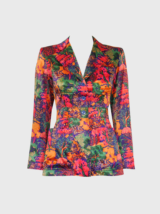 YVES SAINT LAURENT 1960s 1970s Vintage Floral Jacket Size XXS-XS