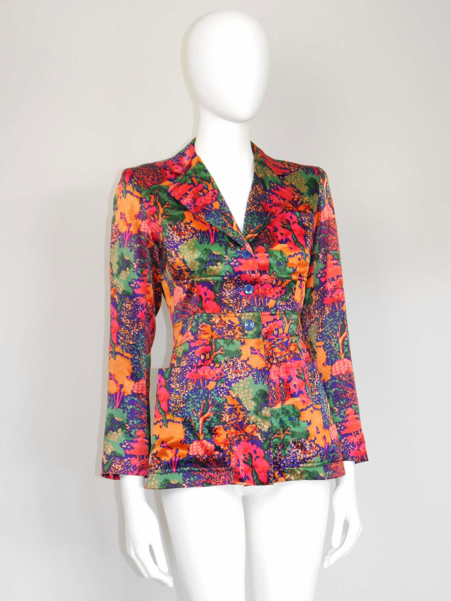 YVES SAINT LAURENT Early 1970s Vintage Floral Jacket Size XXS-XS