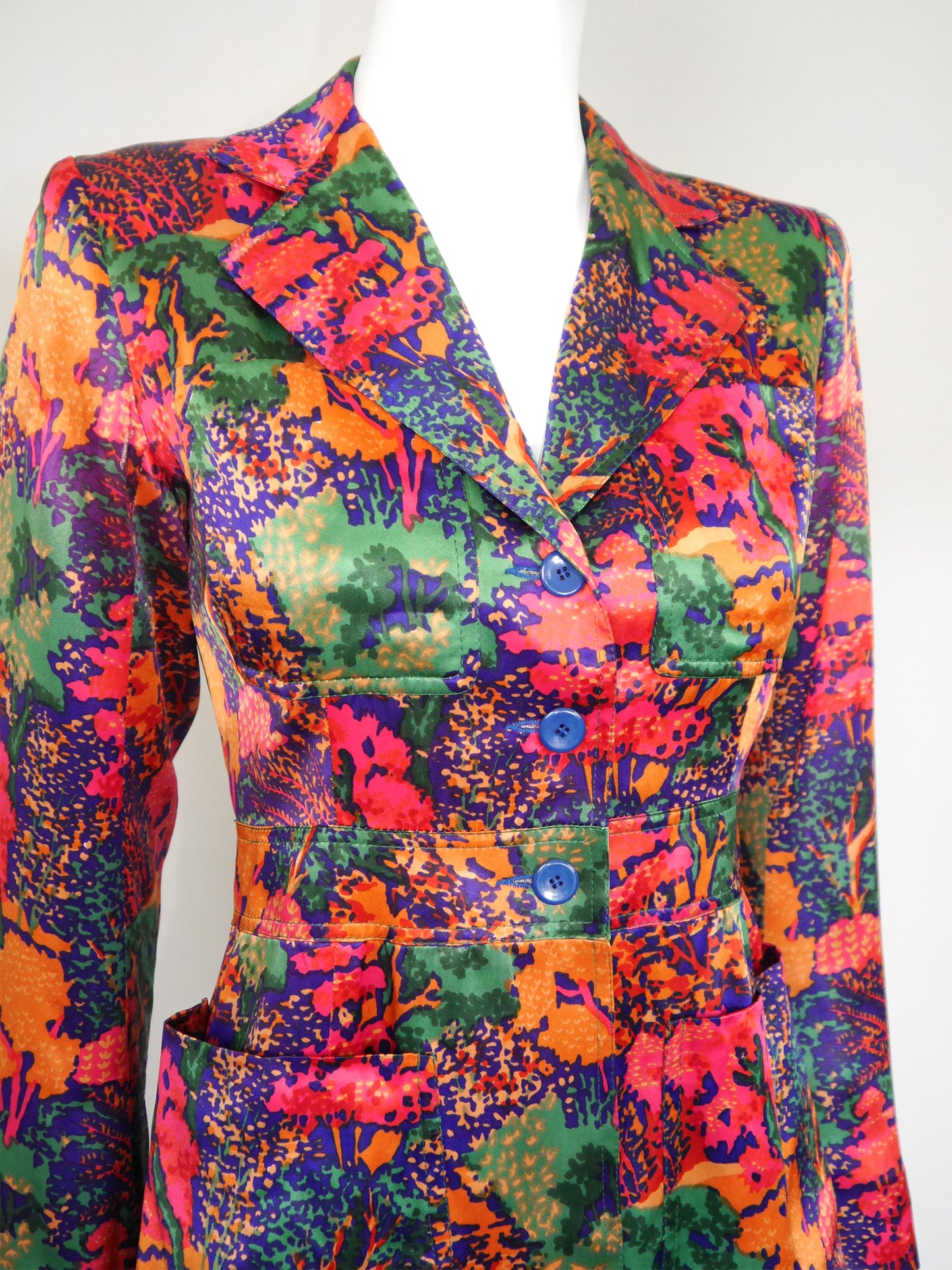 YVES SAINT LAURENT Early 1970s Vintage Floral Jacket Size XXS-XS