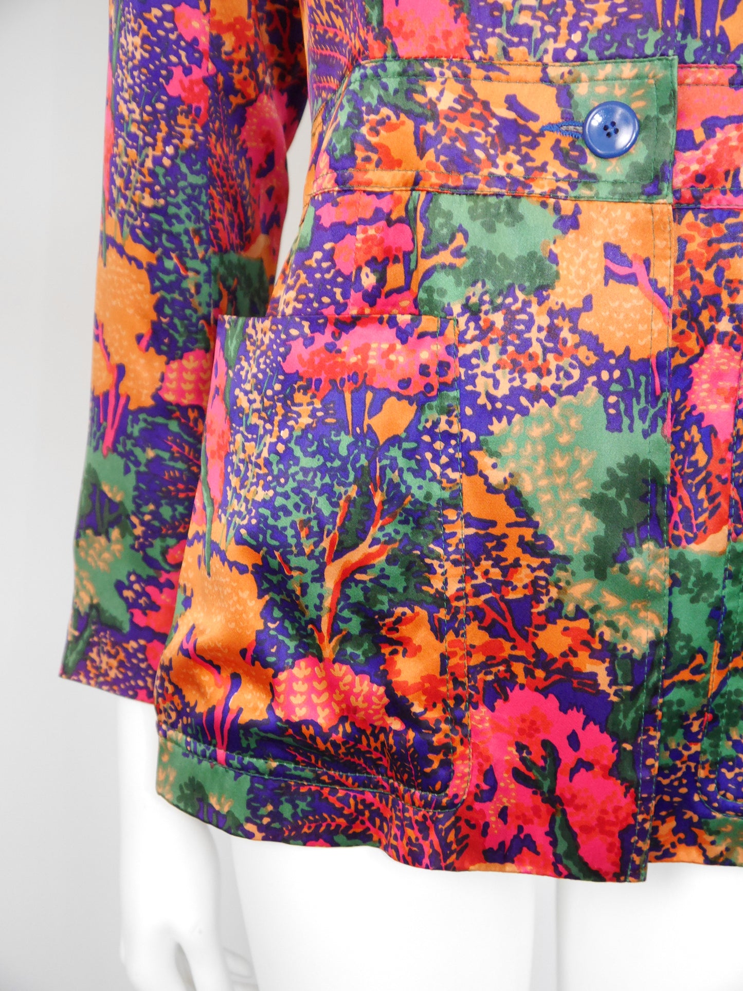 YVES SAINT LAURENT Early 1970s Vintage Floral Jacket Size XXS-XS