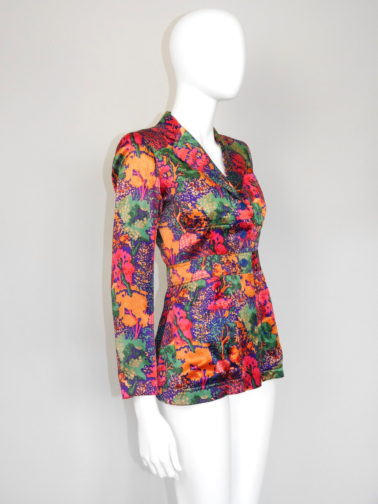 YVES SAINT LAURENT Early 1970s Vintage Floral Jacket Size XXS-XS