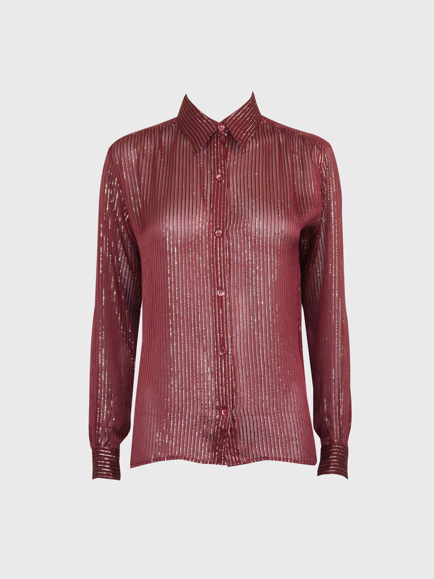 YVES SAINT LAURENT 1970s Vintage Burgundy Silk & Gold Lurex Evening Blouse Size XS-S