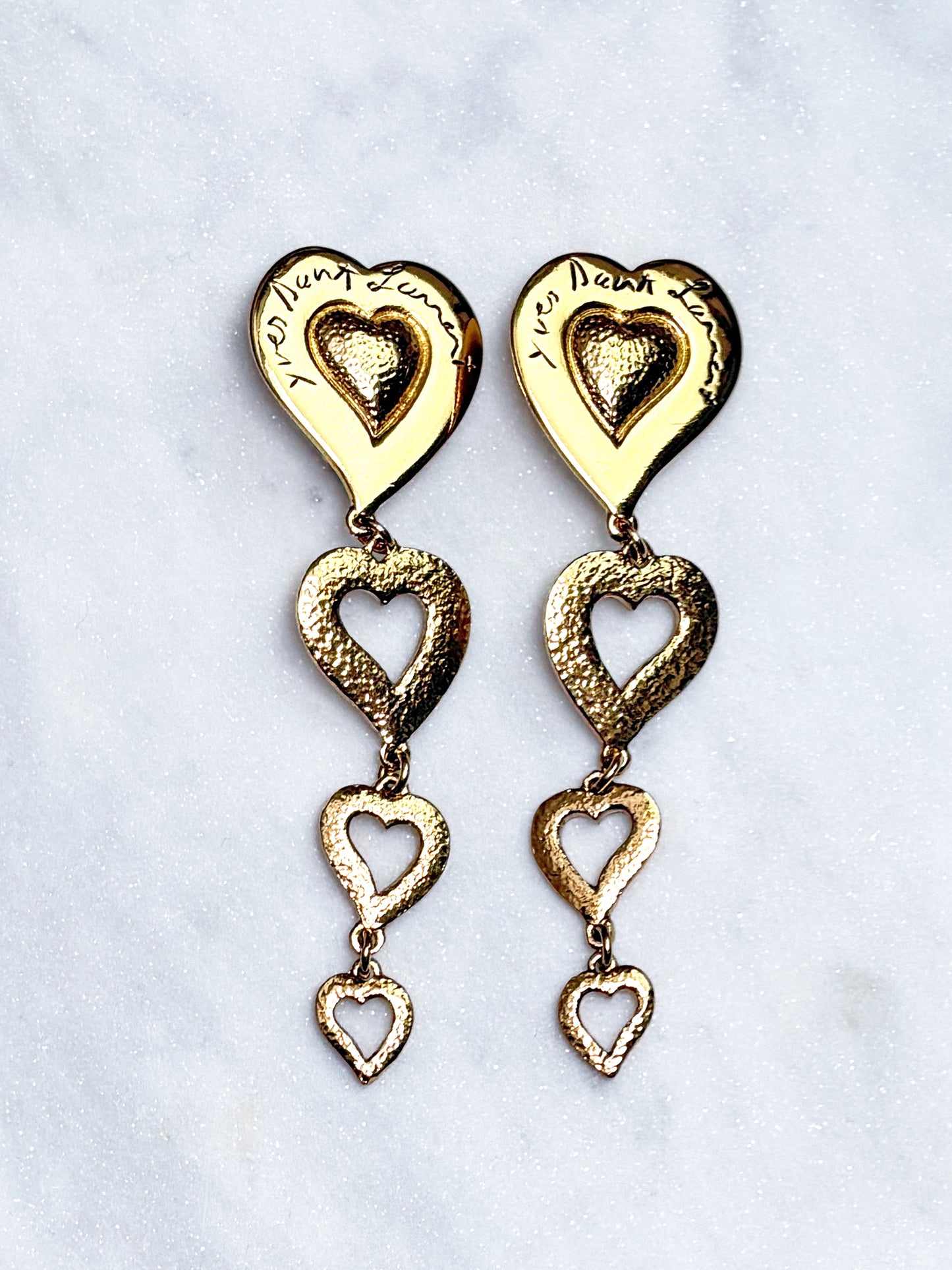 YVES SAINT LAURENT 1980s 1990s Vintage Heart Dangle Earrings