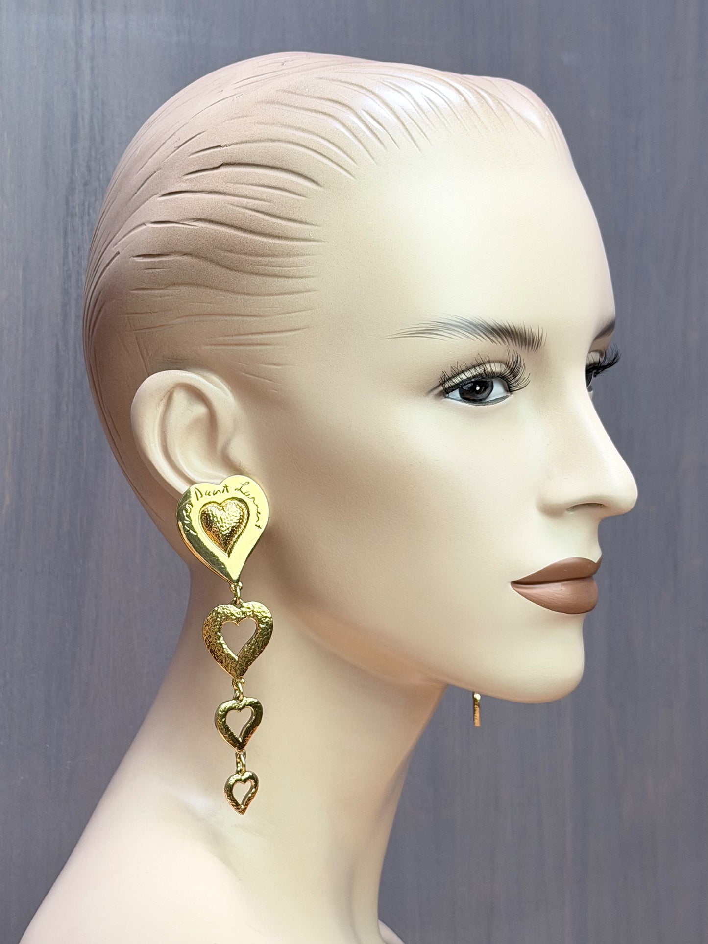 YVES SAINT LAURENT 1980s 1990s Vintage Heart Dangle Earrings