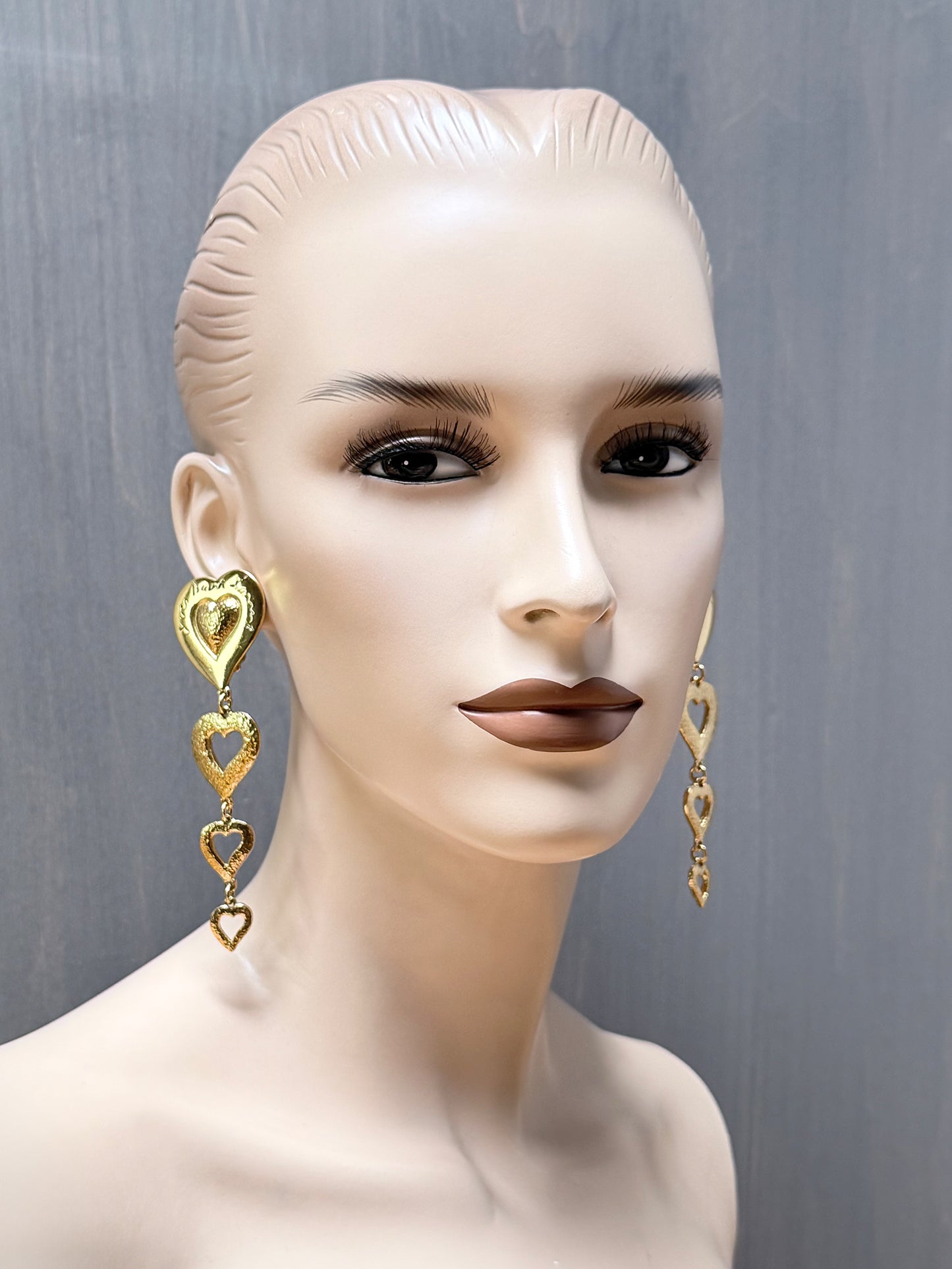 YVES SAINT LAURENT 1980s 1990s Vintage Heart Dangle Earrings