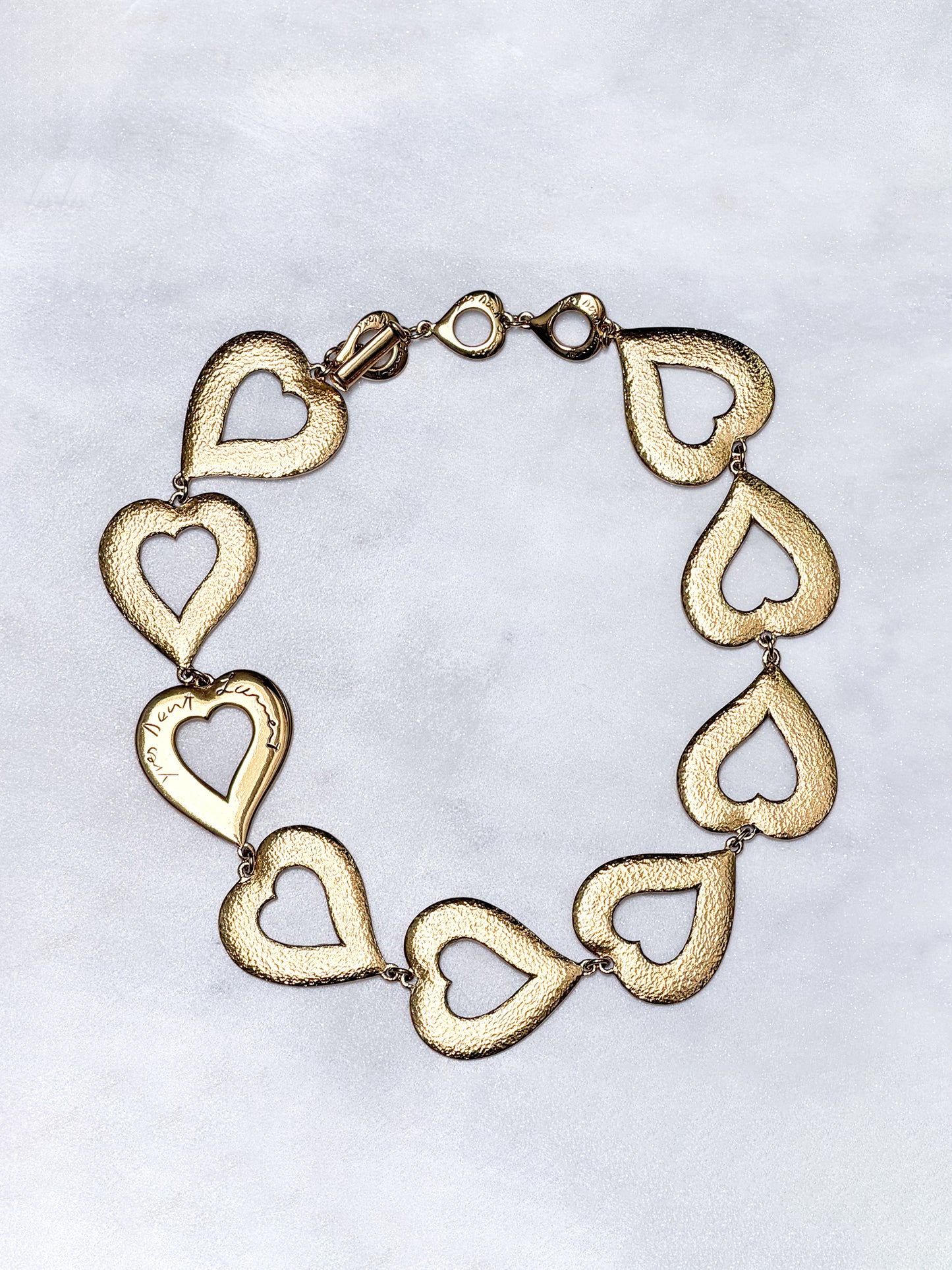 YVES SAINT LAURENT 1980s 1990s Vintage Gold-Tone Structured Heart Link Necklace