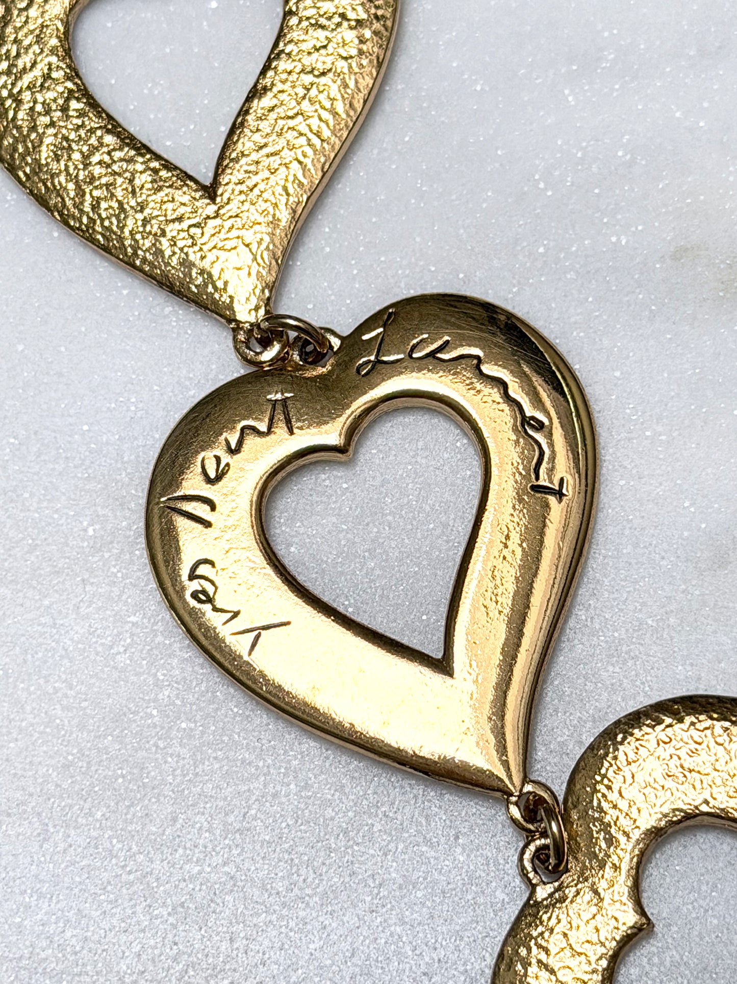 YVES SAINT LAURENT 1980s 1990s Vintage Gold-Tone Structured Heart Link Necklace