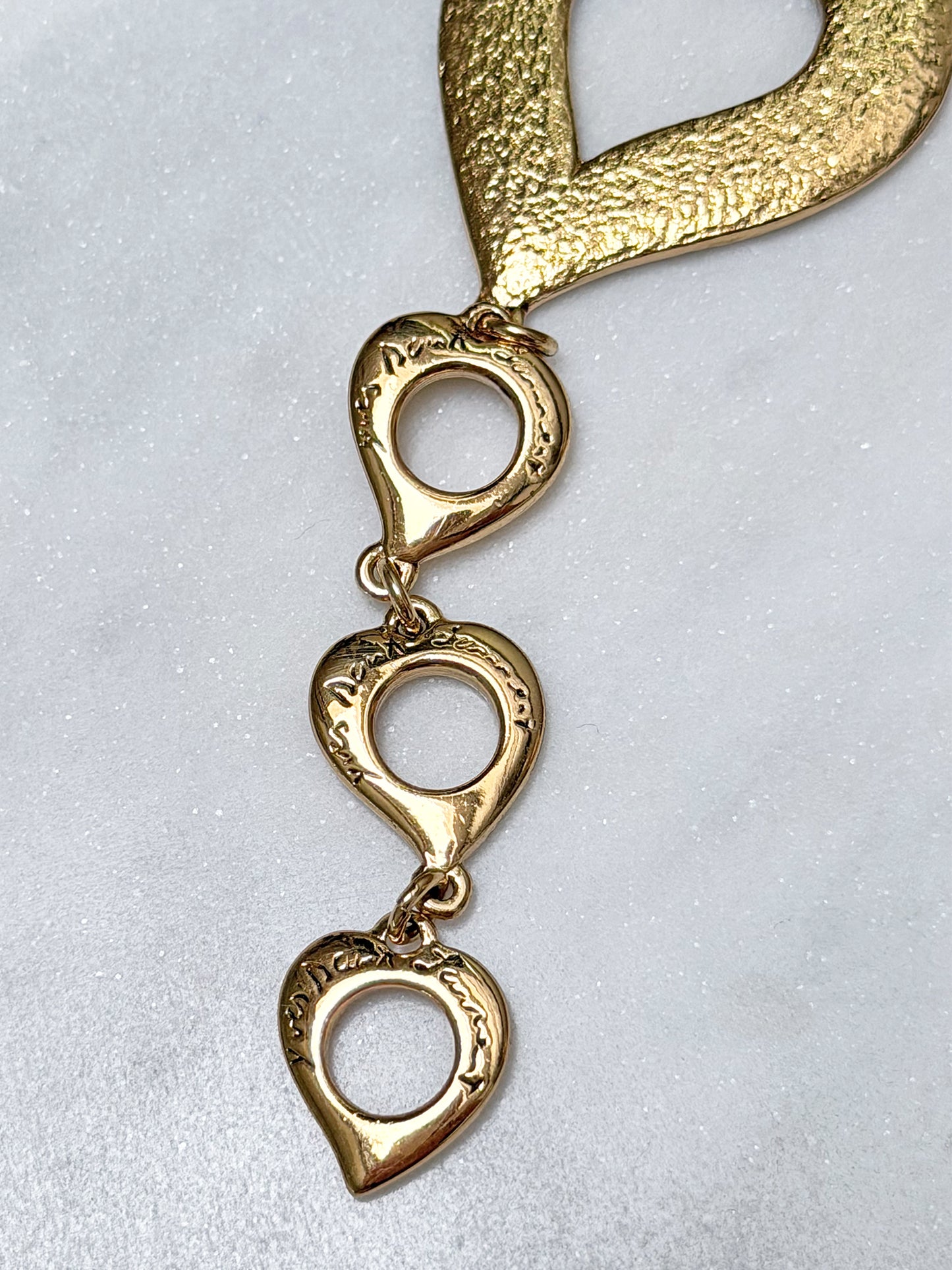 YVES SAINT LAURENT 1980s 1990s Vintage Gold-Tone Structured Heart Link Necklace