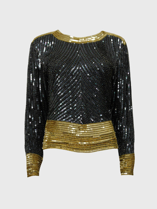 YVES SAINT LAURENT 1980s Vintage Beaded Sequined Evening Top Size XS-S