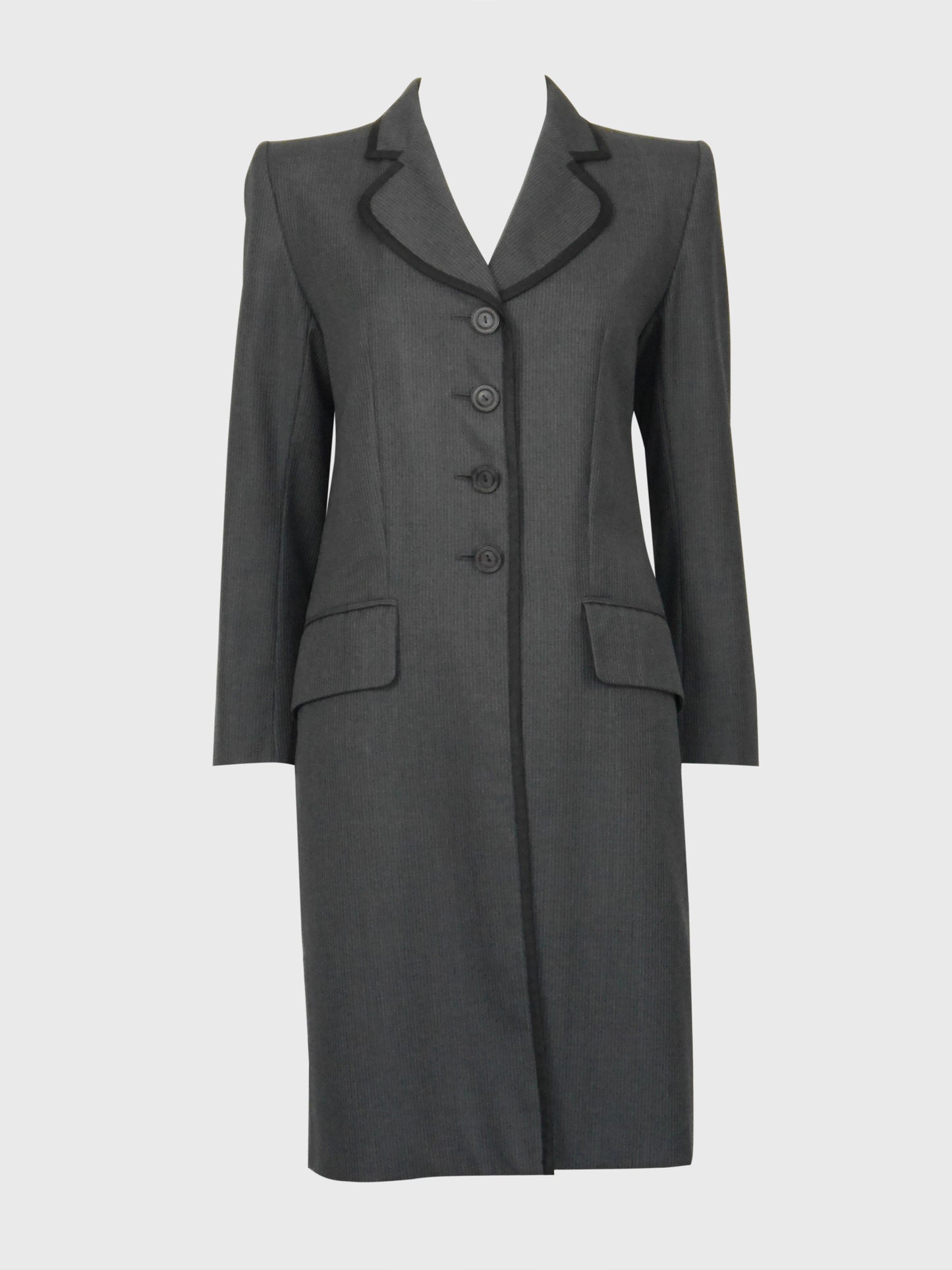 YVES SAINT LAURENT 1990s Vintage Grey Pinstripe Wool Tailored Coat Size M