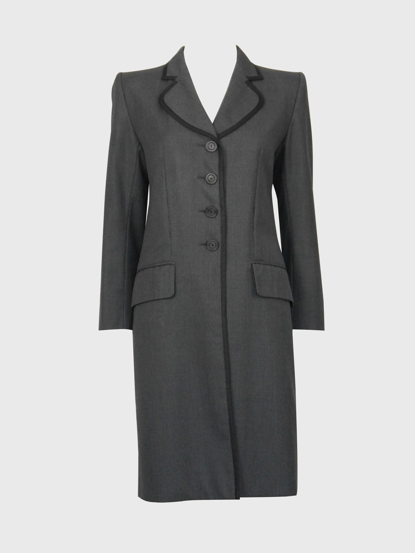YVES SAINT LAURENT 1990s Vintage Grey Pinstripe Wool Tailored Coat Size M