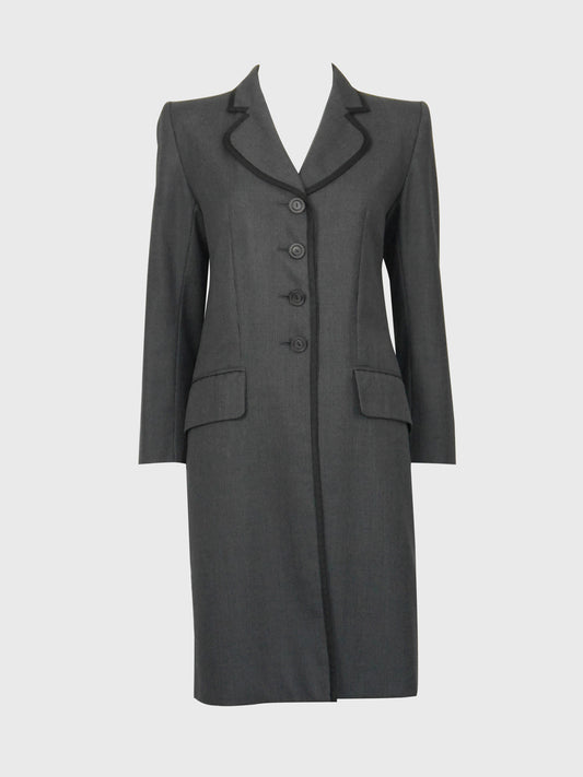 YVES SAINT LAURENT 1990s Vintage Grey Pinstripe Wool Tailored Coat Size M