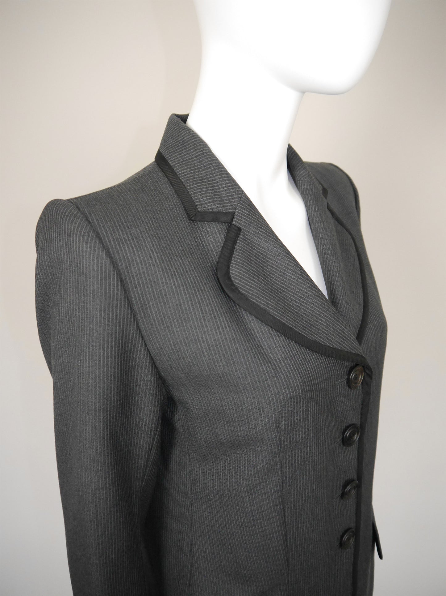 YVES SAINT LAURENT 1990s Vintage Grey Pinstripe Wool Tailored Coat Size M