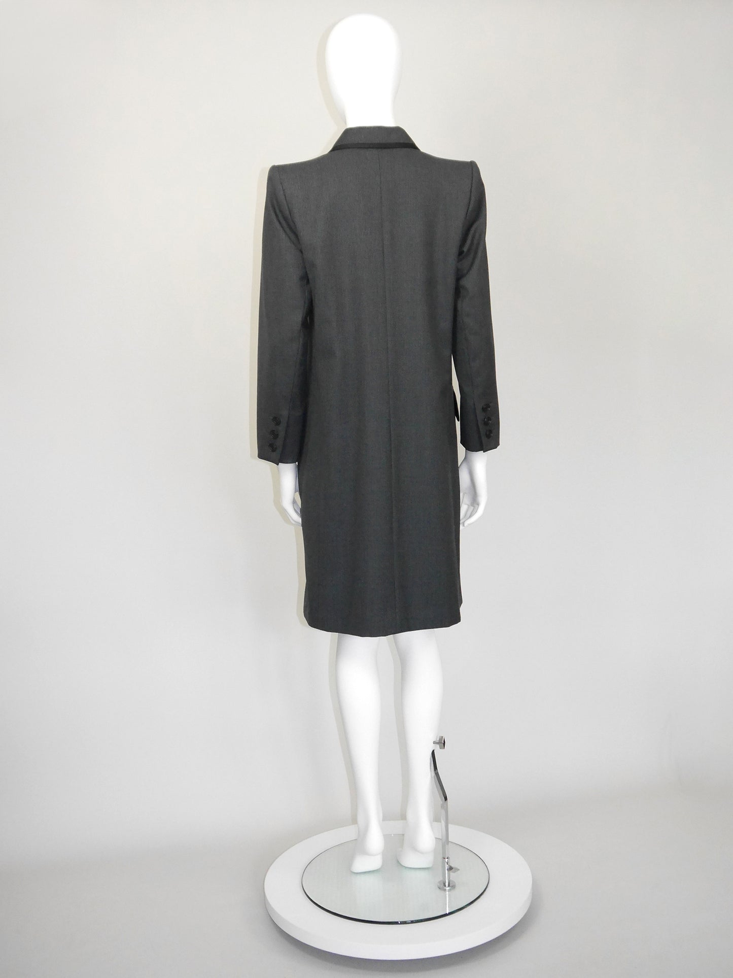 YVES SAINT LAURENT 1990s Vintage Grey Pinstripe Wool Tailored Coat Size M