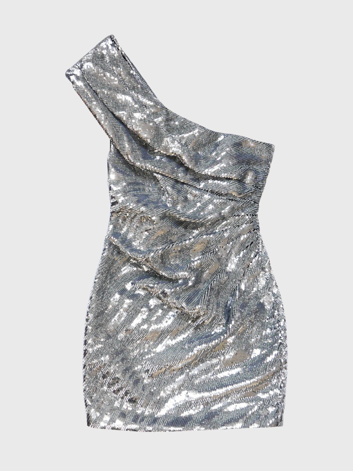 YVES SAINT LAURENT by Hedi Slimane Fall 2016 Vintage Silver Sequined One Shoulder Mini Dress