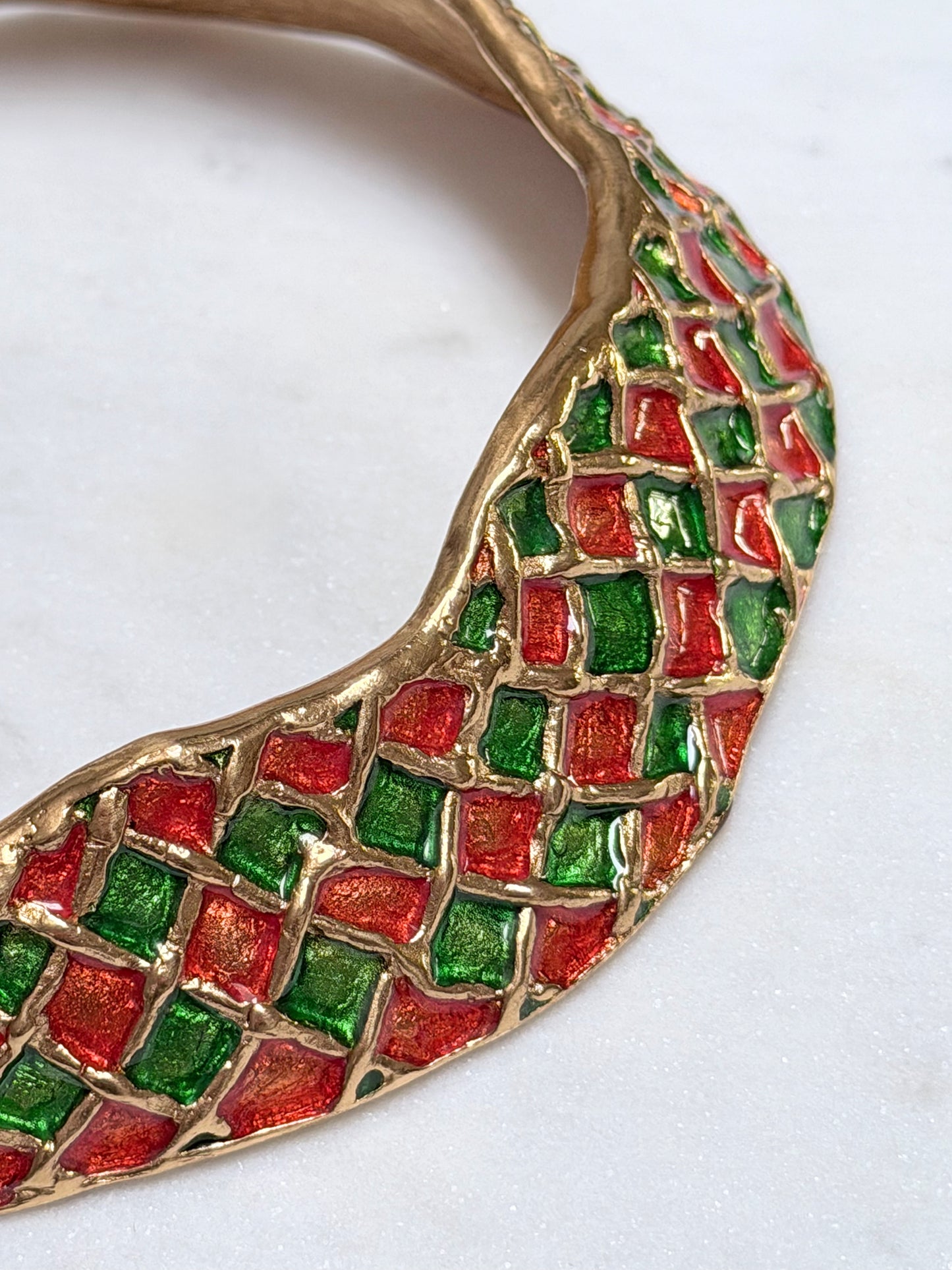 YVES SAINT LAURENT Vintage Harlequin Choker Necklace Collier Gold & Enamel