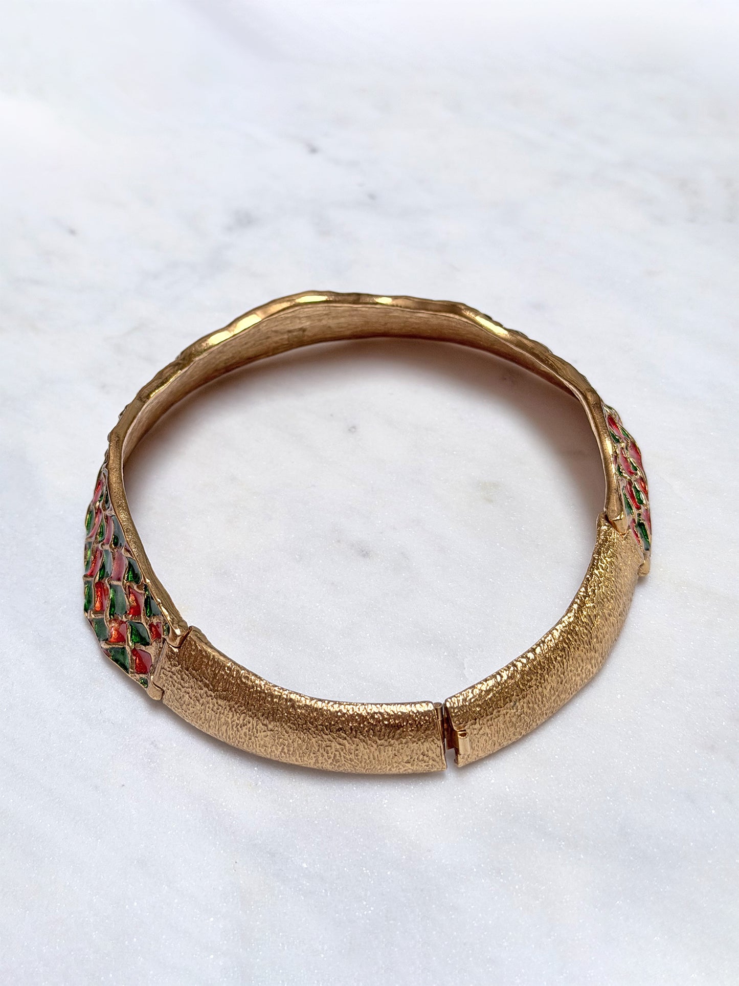 YVES SAINT LAURENT Vintage Harlequin Choker Necklace Collier Gold & Enamel