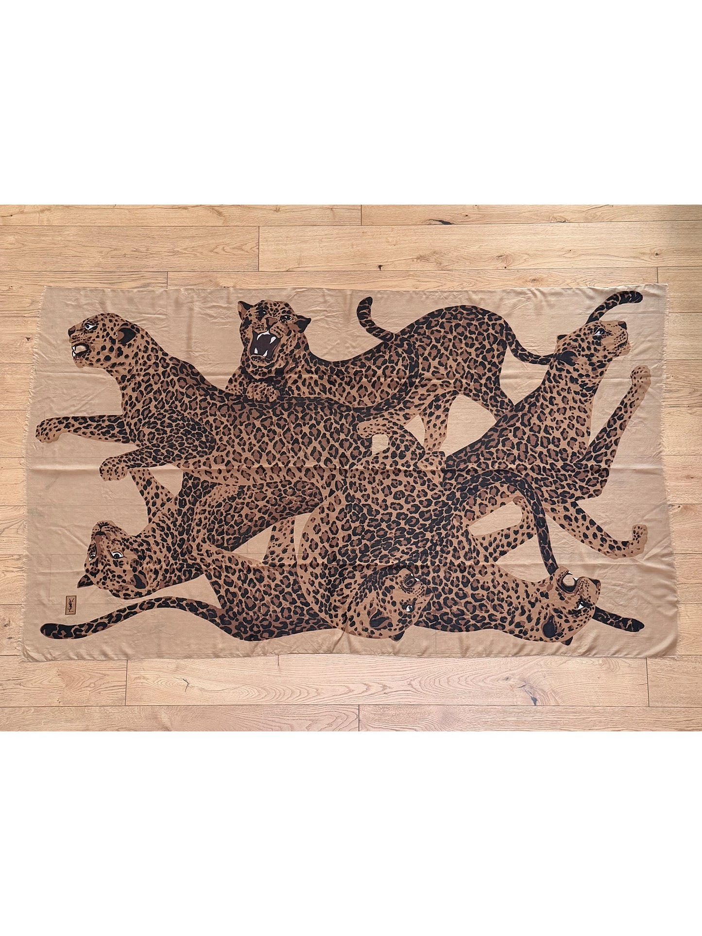 YVES SAINT LAURENT 1980s Vintage Leopard Print Oversized XXL Scarf Shawl 230x135 cm