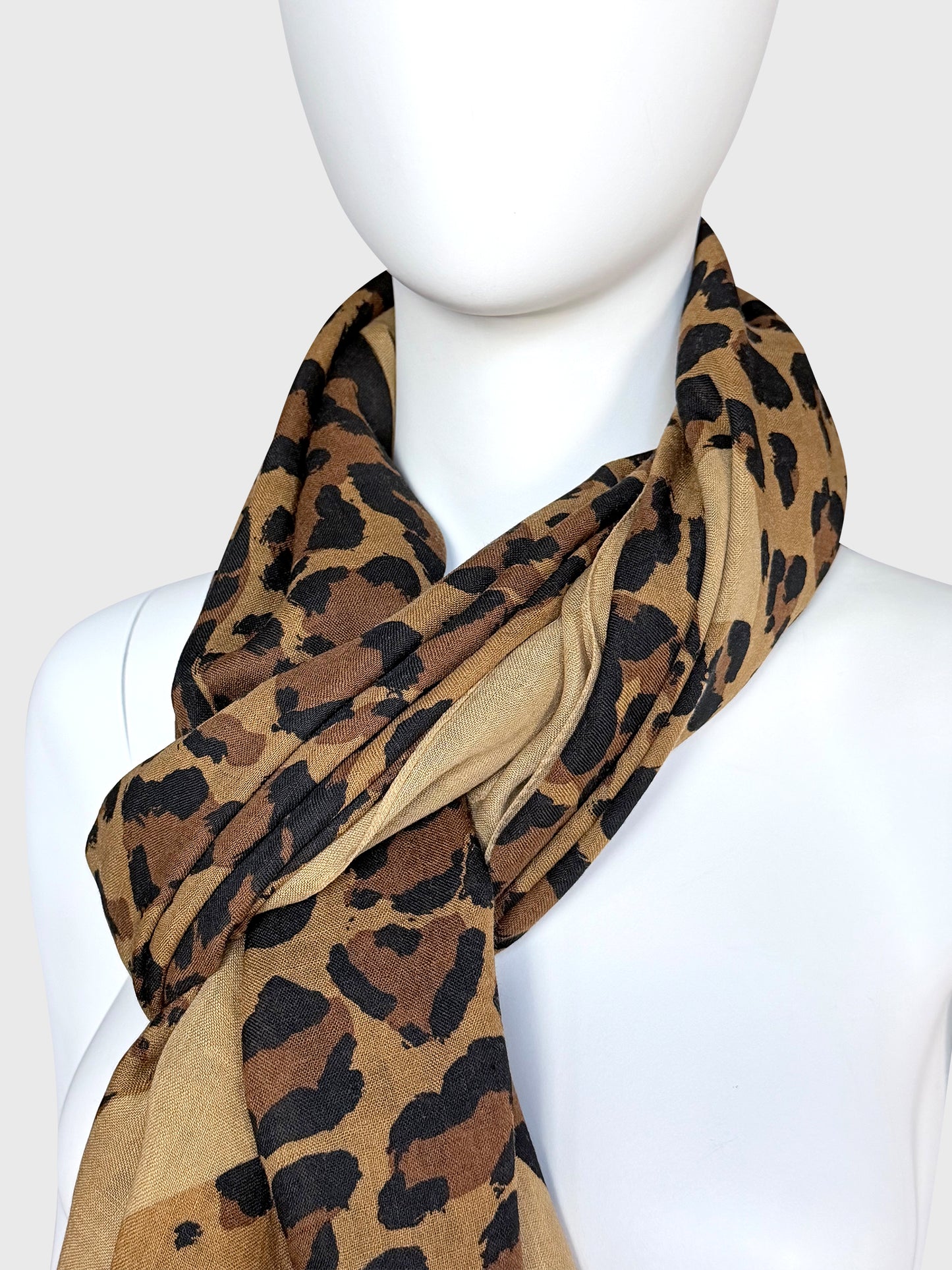 YVES SAINT LAURENT 1980s Vintage Leopard Print Oversized XXL Scarf Shawl 230x135 cm