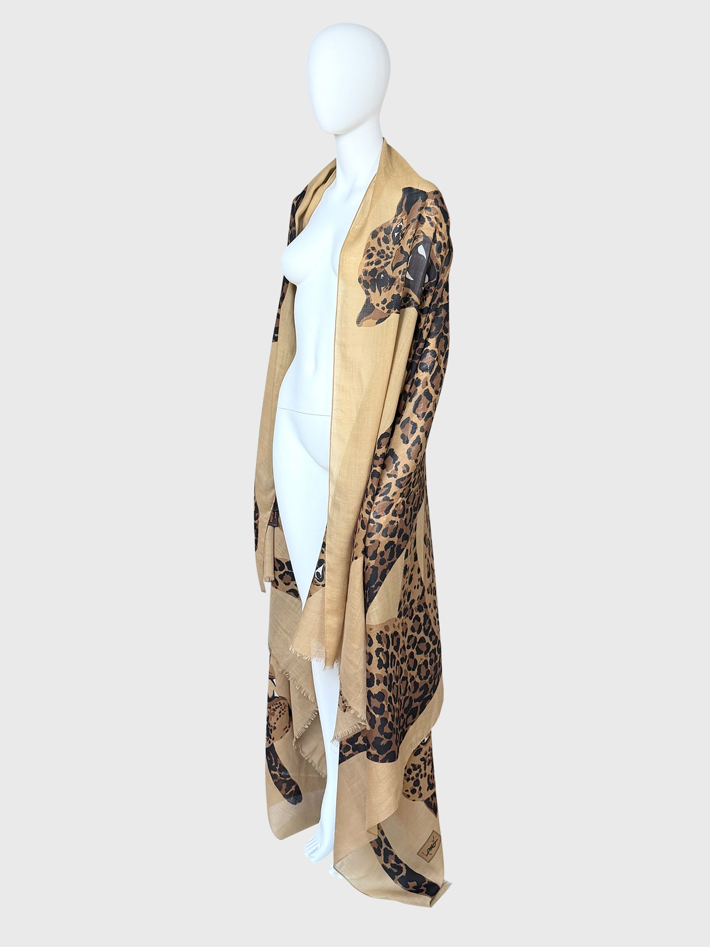 YVES SAINT LAURENT 1980s Vintage Leopard Print Oversized XXL Scarf Shawl 230x135 cm