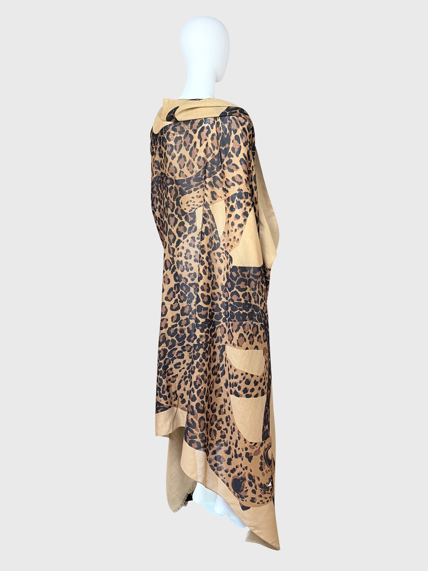 YVES SAINT LAURENT 1980s Vintage Leopard Print Oversized XXL Scarf Shawl 230x135 cm