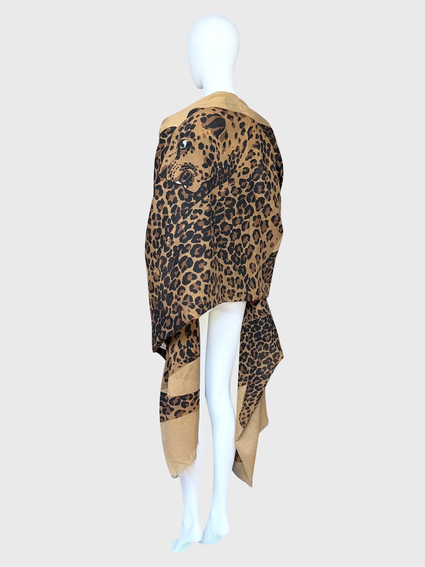 YVES SAINT LAURENT 1980s Vintage Leopard Print Oversized XXL Scarf Shawl 230x135 cm