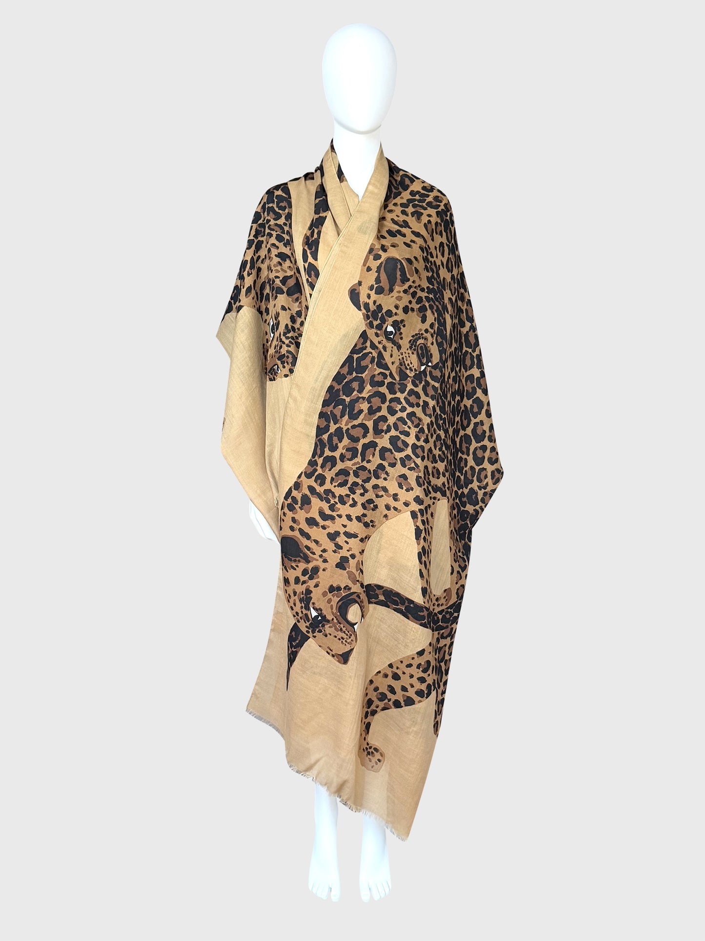 YVES SAINT LAURENT 1980s Vintage Leopard Print Oversized XXL Scarf Shawl 230x135 cm