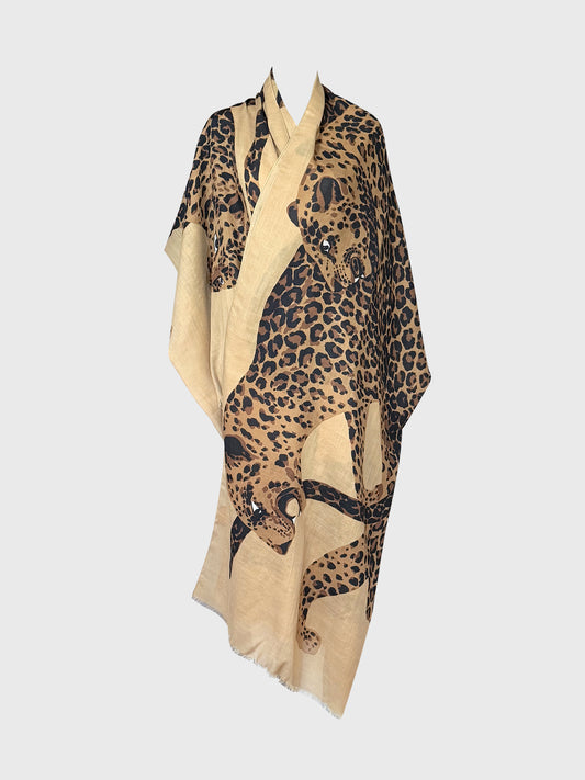 YVES SAINT LAURENT 1980s Vintage Leopard Print Oversized XXL Scarf Shawl 230x135 cm