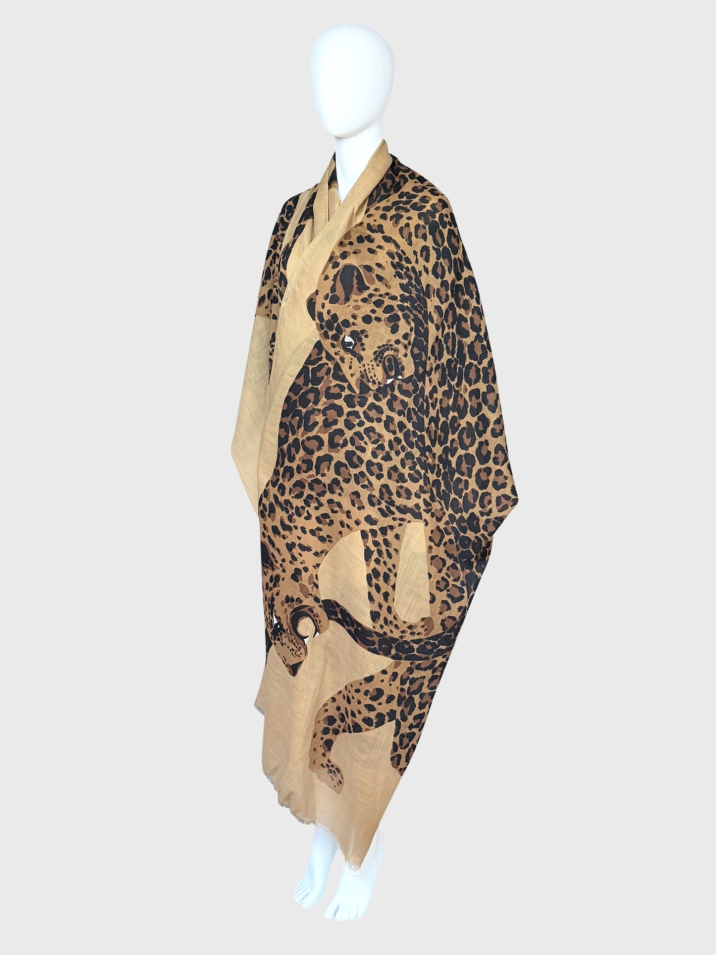 YVES SAINT LAURENT 1980s Vintage Leopard Print Oversized XXL Scarf Shawl 230x135 cm
