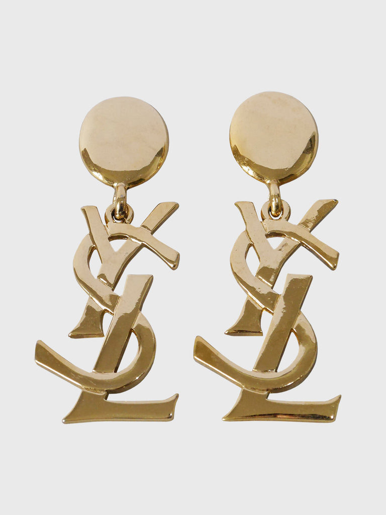 Ysl gold logo earrings top