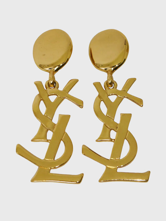 YVES SAINT LAURENT Vintage YSL Logo Clip-On Earrings as Seen in "Sex and the City"