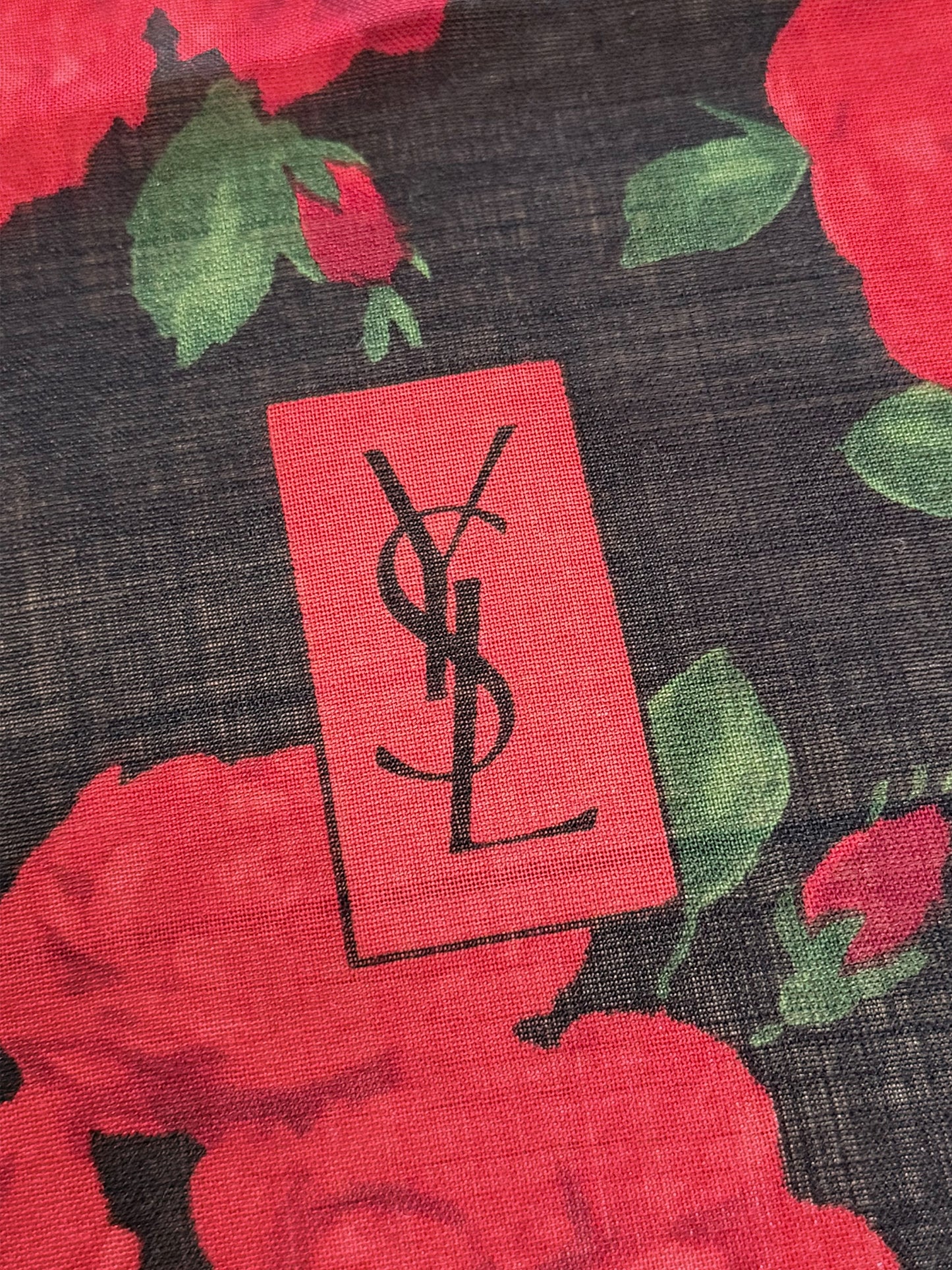 YVES SAINT LAURENT Vintage Rose Print Oversized XL Scarf Shawl Wool & Silk 135x135 cm