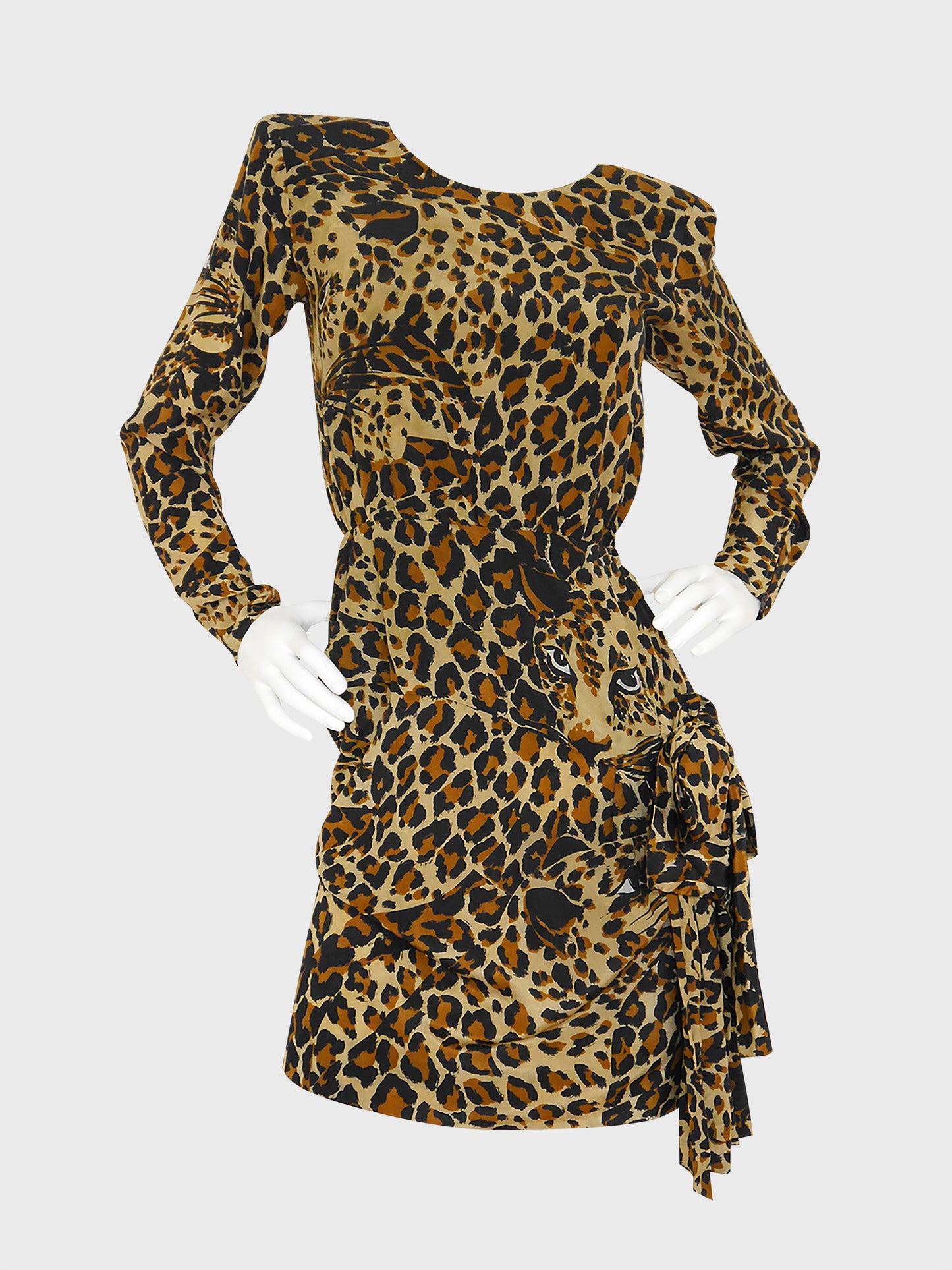 YVES SAINT LAURENT 1986 Vintage Leopard Print Silk Dress