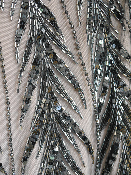 BOB MACKIE Vintage Fringed Beaded Flapper Style Evening Dress w/ Open Back