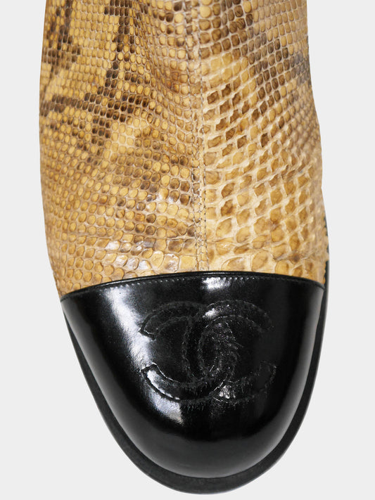 CHANEL Spring 1996 Vintage CC Logo Python Snake Skin Boots Size EU 37,5-38