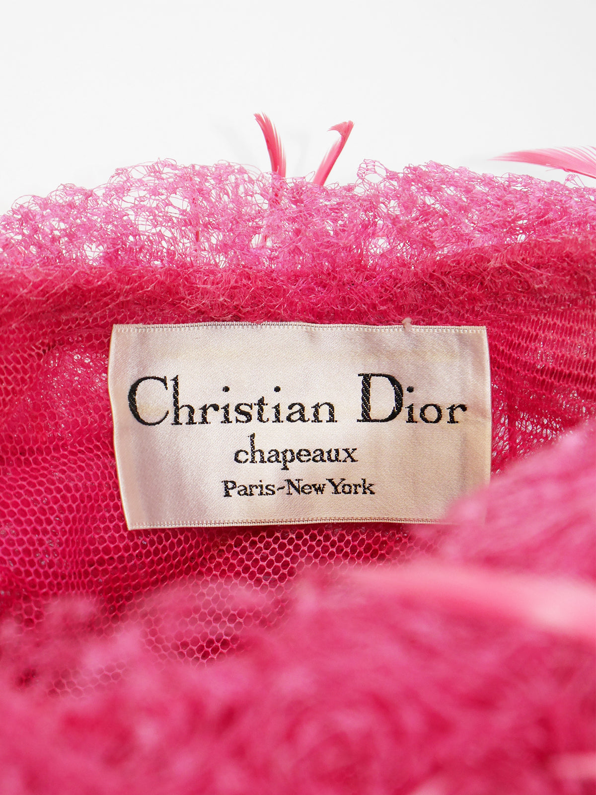 CHRISTIAN DIOR 1960s Vintage Pink Tulle Feather Hat