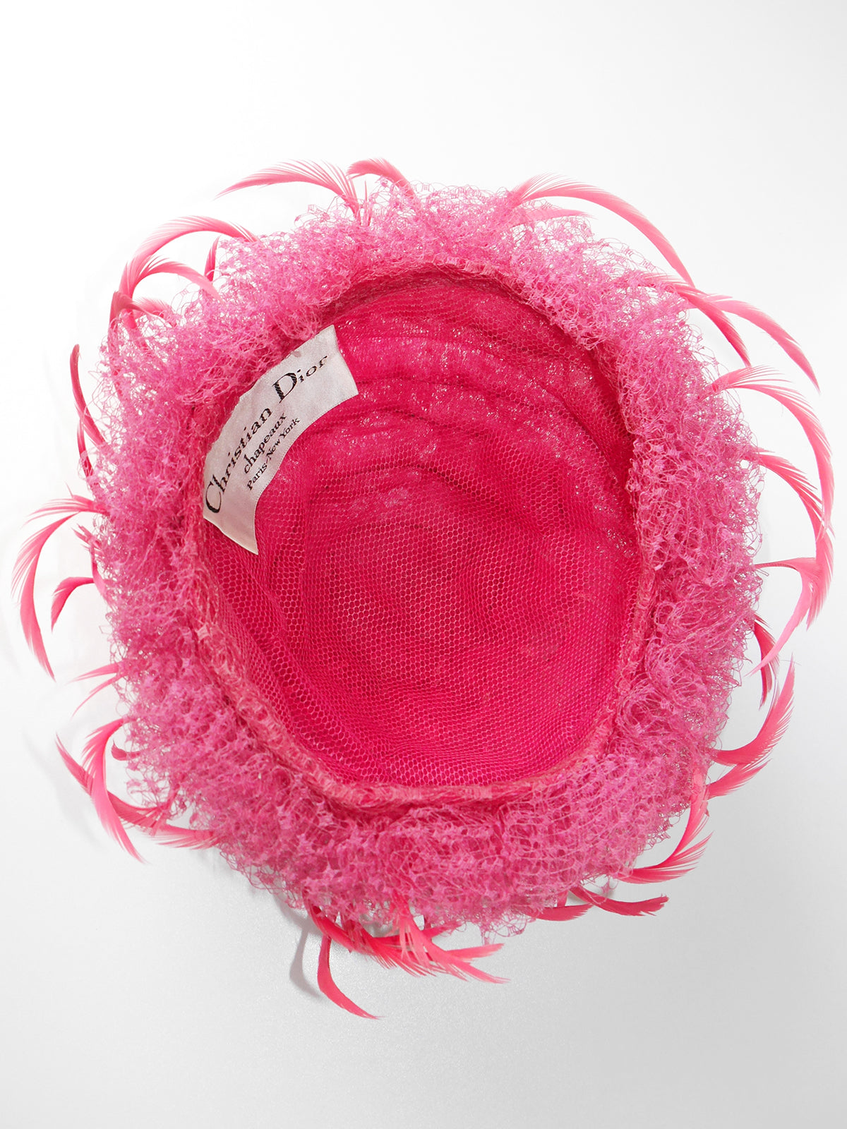 CHRISTIAN DIOR 1960s Vintage Pink Tulle Feather Hat