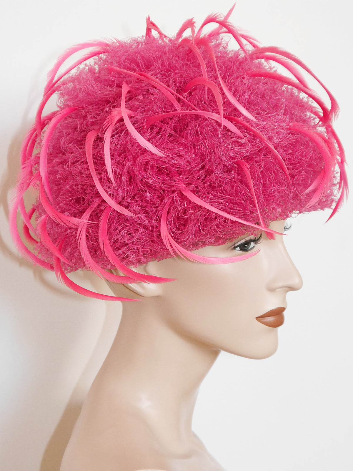 CHRISTIAN DIOR 1960s Vintage Pink Tulle Feather Hat