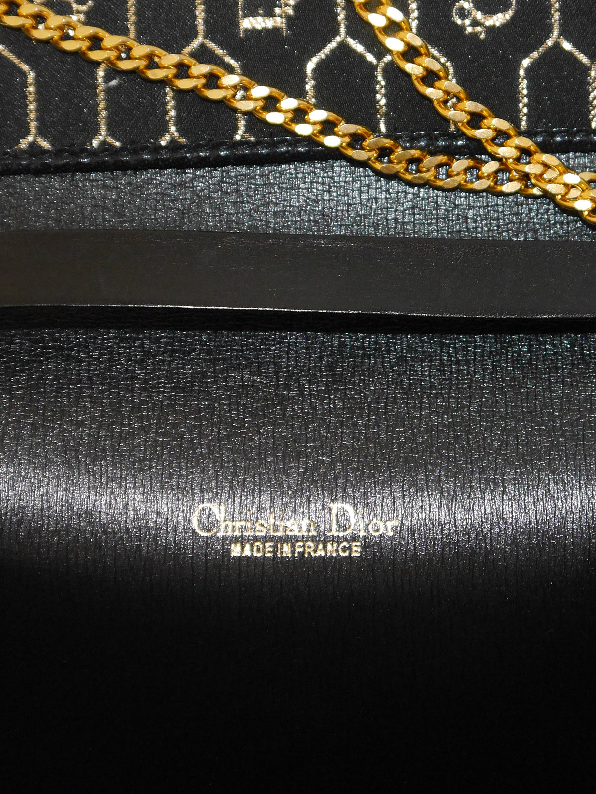 CHRISTIAN DIOR 1970s Vintage Black & Gold Monogram Evening Handbag