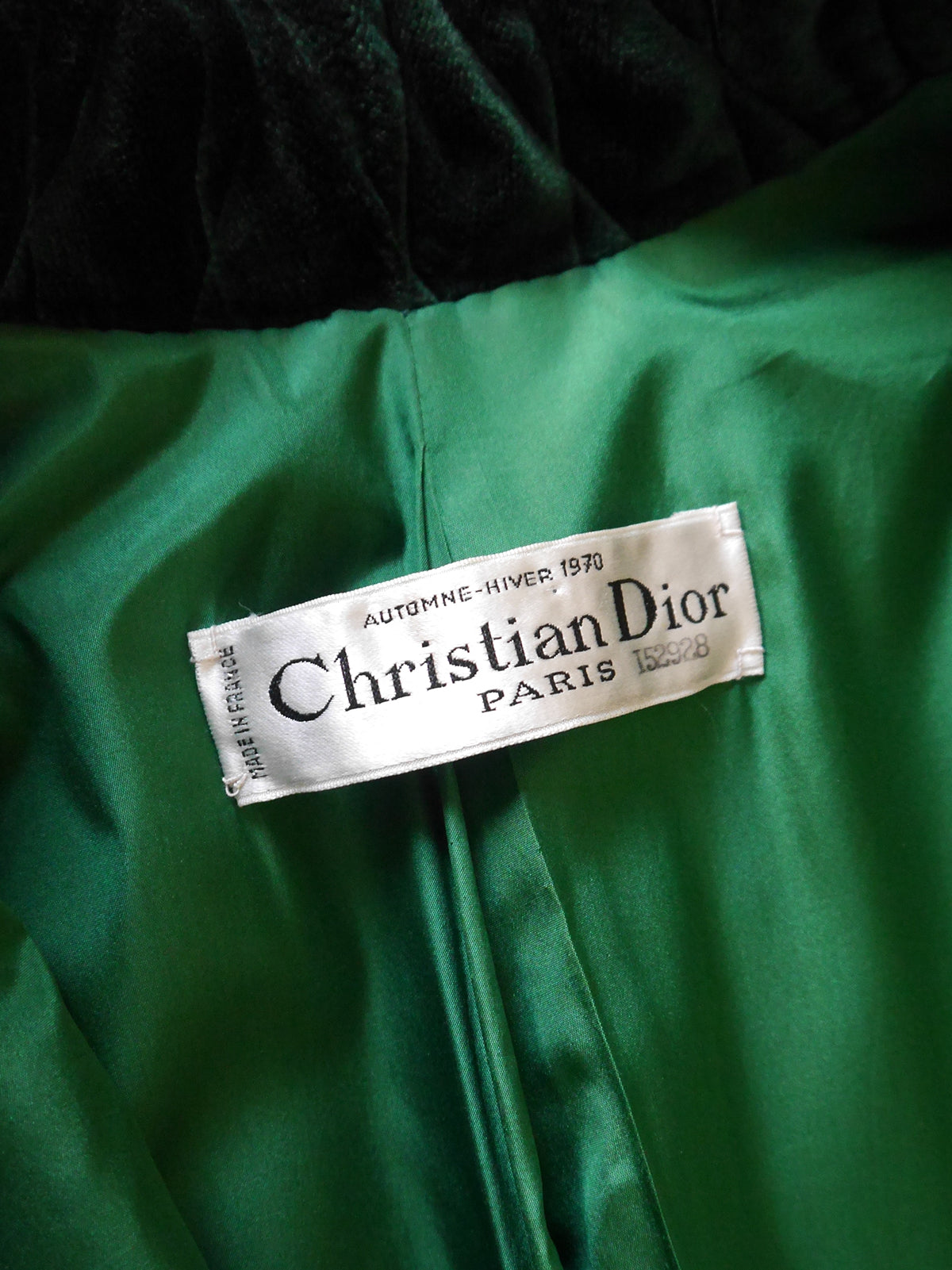 CHRISTIAN DIOR Fall 1970 Haute Couture Bottle Green Velvet Maxi Coat
