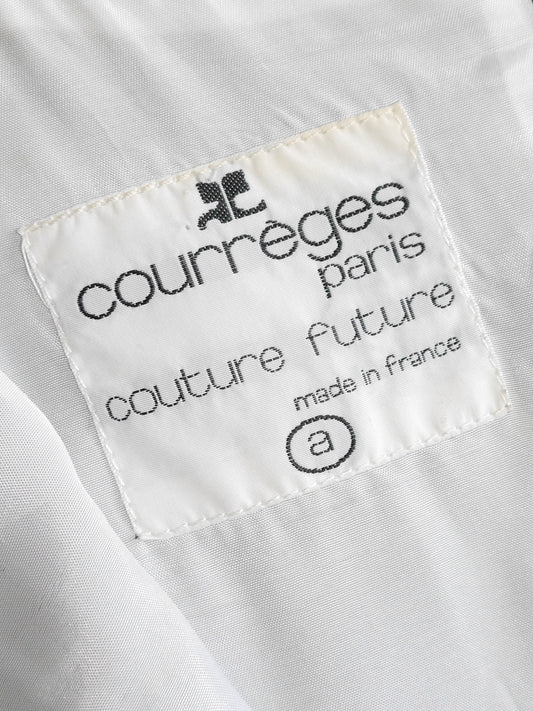 COURRÈGES 1960s 1970s Vintage Black Maxi Evening Dress Faux Leather Edges Size S