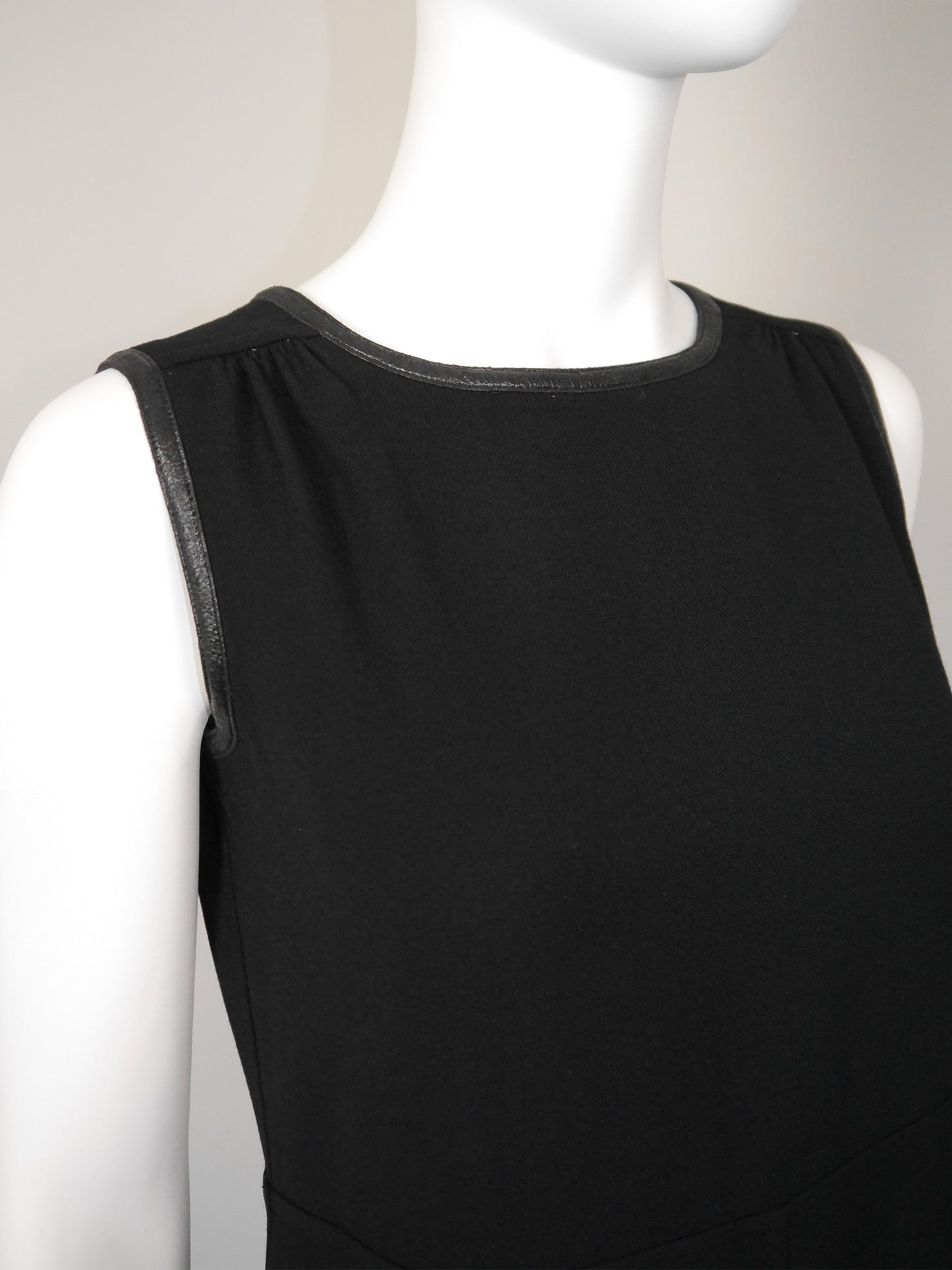 COURRÈGES 1960s 1970s Vintage Black Maxi Evening Dress Faux Leather Edges Size S