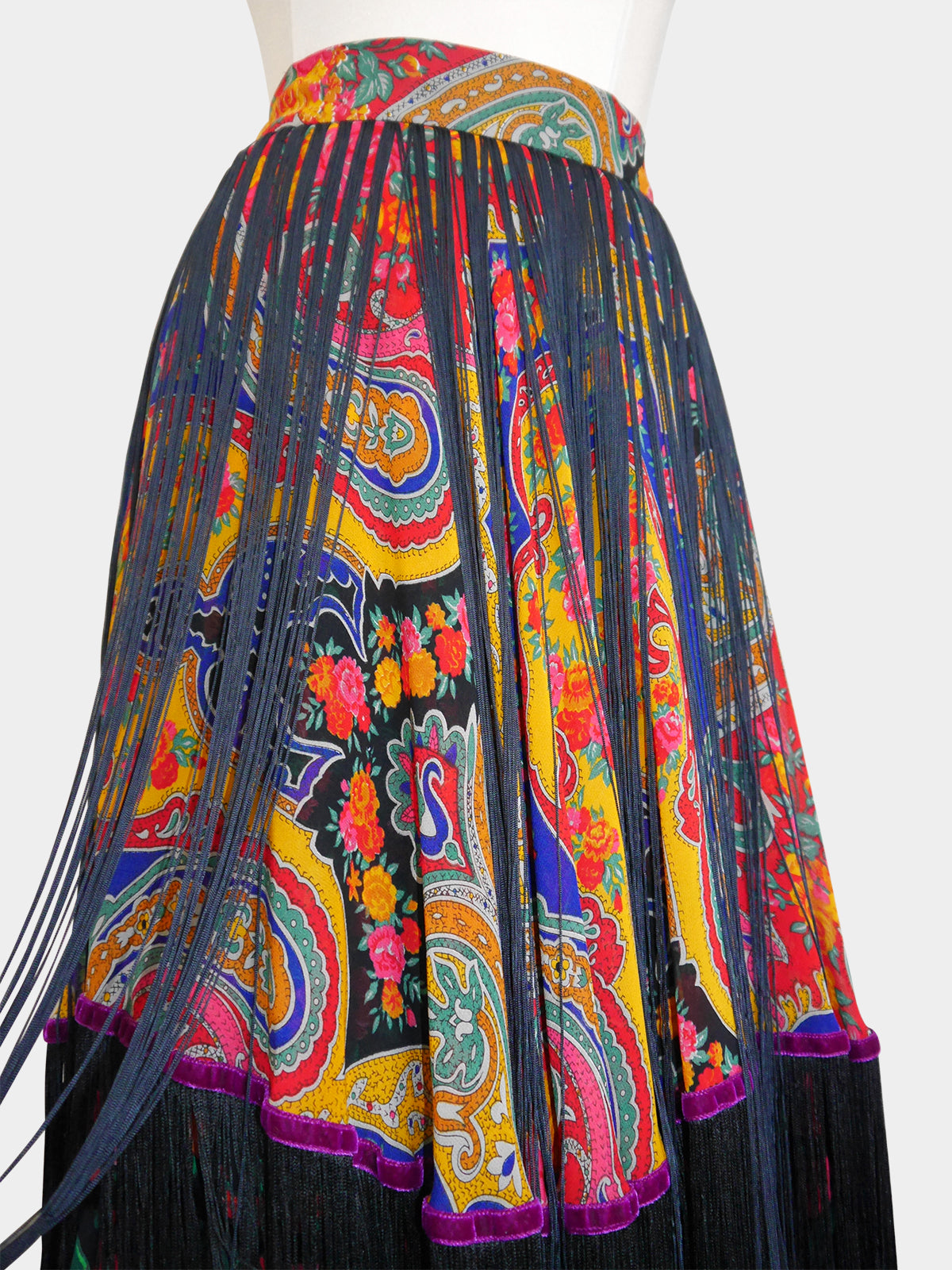 DOLCE & GABBANA Fall 1993 Vintage Fringed Tiered Hippie Peasant Maxi Skirt Size S-M