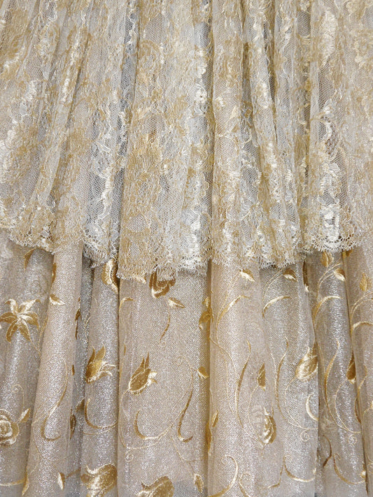 EMANUEL UNGARO c. Spring 1995 Vintage Gold Lace Evening Gown