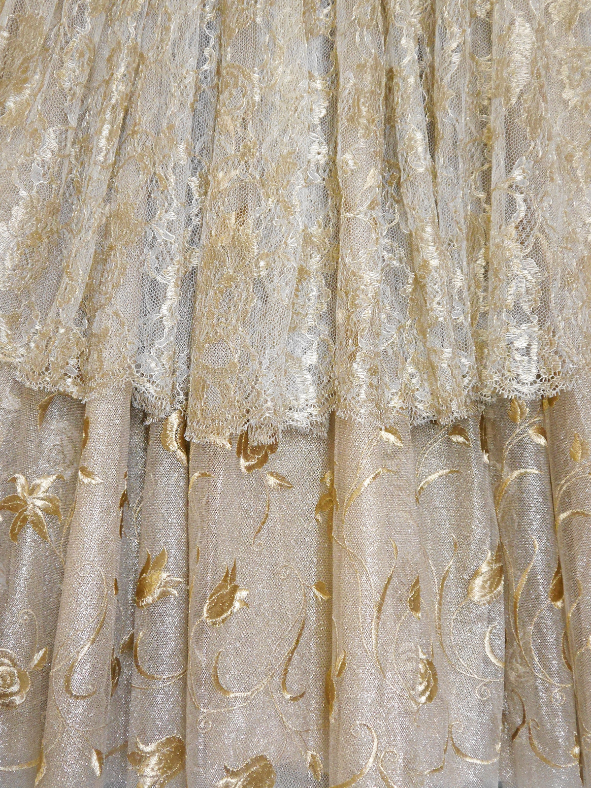 EMANUEL UNGARO c. Spring 1995 Vintage Gold Lace Evening Gown