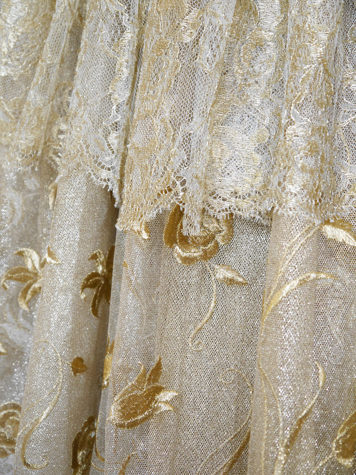 EMANUEL UNGARO c. Spring 1995 Vintage Gold Lace Evening Gown