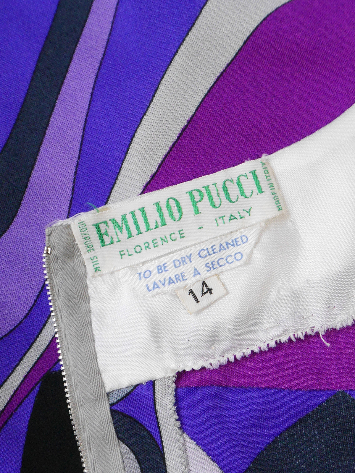 EMILIO PUCCI 1960s 1970s Vintage Purple Signature Print Silk Jersey Maxi Evening Dress